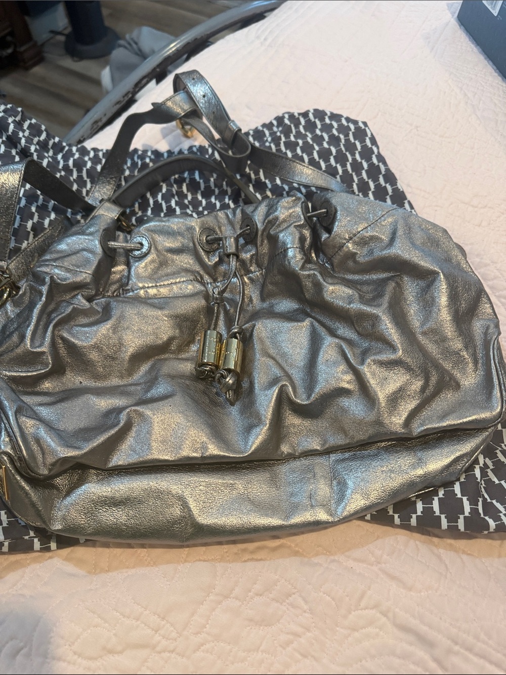 Halston Heritage Metallic Silver Drawstring Shoulder Bag